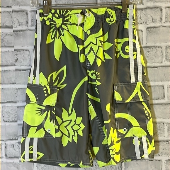 4/$20 Old Navy boys swim trunk fluorescent yellow/gray elastic waist - Picture 1 of 5